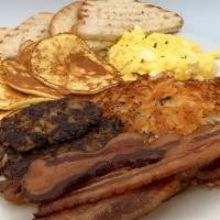 All American Brunch For 4 * · Includes 8 soft-scrambled eggs, 8 slices of thick cut bacon, 4 bison sausage patties, 8 silv...