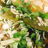 Vegetarian Poblano Taco - Single · Roasted poblano peppers, Chihuahua cheese, Mexican rice, refried. beans, cheese, onion and c...