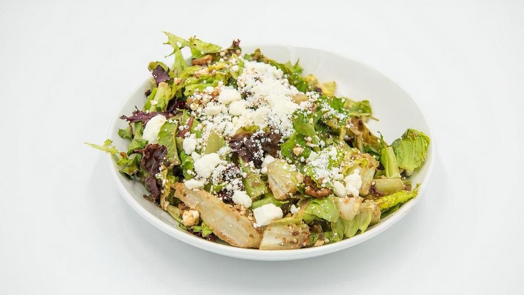 Crafters Signature · Mixed Greens, House Candied Walnuts, Dried Cherries, and Goat Cheese tossed in Balsamic Vinaigrette