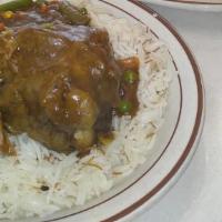 Jumbo Lamb Shank · Served with rice and soup or salad.