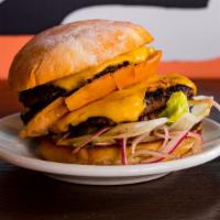 #7 Big Dmk · The Big DMK - Grass-fed beef, Double Patty, Triple Decker, American, Pickles, Onions, Specia...