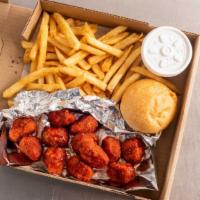 Boneless Wings (60) · Served with fries coleslaw and rolls.