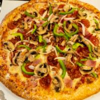The Pine Knobber · Most popular. Pepperoni, ham, bacon, green peppers, onions, mushrooms.