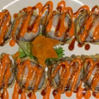 Las Vegas Roll · Deep-fried roll with salmon, crabmeat, cream cheese, and spicy mayo. Topped with eel sauce.