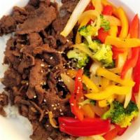 Beef Rice Bowl · Stir-Fried & Marinated Beef Bulgogi Served over rice and stir-fried vegetables. Contains red...