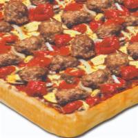 Uncle Sal'S Spectacular Pizza Small · Italian sausage, pepperoni, fresh mushrooms, onions and diced tomatoes sprinkled with oregan...