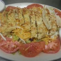 Strawberry Chicken Salad · Grilled chicken served over mixed greens with strawberries, mandarin oranges, green apples. ...