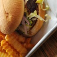 Burger (Single) · Shredded Lettuce, Red Onion, Pickle, Mayonnaise