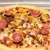 New York Deli Pizza · Most popular item. Pepperoni, salami, spicy Italian sausage, Canadian bacon, lean ground bee...