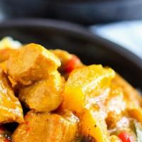 Chicken Curry · Red and green peppers, onions, mushrooms, Irish curry sauce and rice.