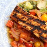 Blackened Atlantic Salmon · Sautéed, sustainably fished, sautéed watermelon, tomato, red onion, pan fried Brussels sprouts