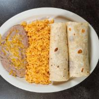 Two Burritos · choice of beer or chicken.