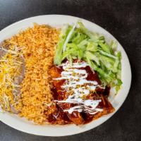 Two Enchiladas · choice of beef, chicken or Cheese (with cheese & lettuce).