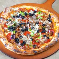 Zio’S Combo Pizza · Homestyle tomato sauce, pepperoni, Italian sausage, mushrooms, bell peppers, red onions, bla...