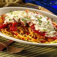 Chicken Parmigiana · Favorite. A lightly breaded chicken breast topped with marinara sauce,
melted mozzarella, an...