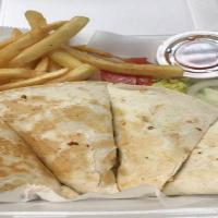 Quesadilla Special · Choice of philly steak, chicken or gyro. Choice of salad or French fries.