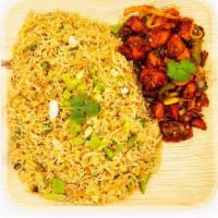 Chilli Chicken Fried Rice · Fried rice made w/ extra long grain basmathi rice sauteed w/ carrots, beans & flavored w/ sp...