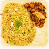 Chilli Paneer Fried Rice · Fried rice made w/ extra long grain basmathi rice sauteed w/ carrots, beans & flavored w/ sp...