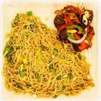 Veg Manchurian Noodles · Hakka Noodles street style made with an assortment of vegetables and served with half portio...