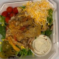 Loaded Salad · Cheese, sour cream, peppers, onions, jalepenos