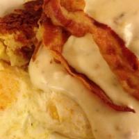 Hungry Man Special · Half order biscuits and gravy with (2) eggs and (2) bacon or (2) sausage links or (1) patty,...