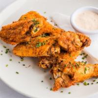 Dry Rub Chicken Wings · six wings served with buttermilk herb aioli.