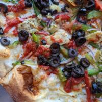 All The Veg (Slice) · Mozzarella cheese, cacciatore tomatoes, marinated artichokes, bell peppers, red onions, blac...