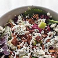 Wisco Salad · Mixed greens, maple-cayenne pecans, dried cranberries, Granny Smith apples, bacon, bleu chee...