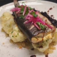 Rainbow Trout  Filet  · Roasted cauliflower with butter & panko / Black rice with thyme