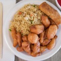 Sweet & Sour Chicken · Lightly breaded chicken breast deep fried and served with sweet and sour sauce on the side.