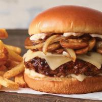 Bourbon Street Mushroom Swiss Burger · Take your taste buds on a trip to Bourbon Street! This juicy Cajun-seasoned, all-beef patty ...