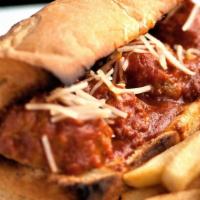 Meatball Hoagie · Homemade meatballs drenched in our old school spaghetti sauce, topped with melted mozzarella...