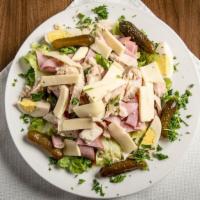 L. Hudson · Gluten-free. Mixed greens, ham, turkey, fontina, gherkin pickles, HB egg. Tossed with Mauric...