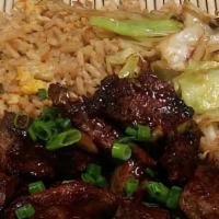 Mai Wai Hibachi Steak · Hibachi Steak served with cabbage, one veggie and two sauces!
