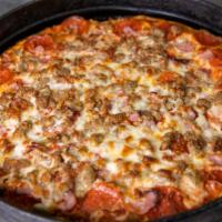 Meat Lovers · Pepperoni, ham. bacon. Italian sausage, ground beef, extra cheese.