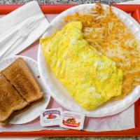 Coleman A. Young Omelette · Includes 4 eggs, ham, bacon, sausage, loose hamburger, green peppers, onions, Swiss and Amer...
