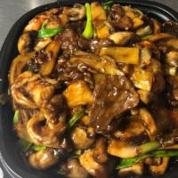 Mongolian Triple Delight · Spicy. Shrimp, chicken, and beef with green onion, mushroom, and bamboo shoots, stir-fried i...