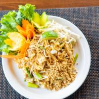 Pad Thai · Choice of meat, stir-fried rice noodles with egg, bean sprouts, and green onions topped with...