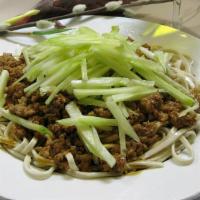 Beijing Noodles · Spicy. Warm, spicy and sweet minced pork sauce over wheat noodles, topped with shredded cucu...