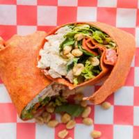 Thai Chicken Wrap · grilled chicken breast marinated in Thai sauce, lettuce, tomato, peanuts, mayo