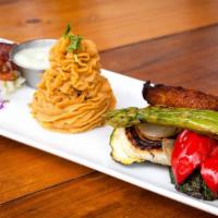Latin Vegetarian Mix-Mex Grill · Grilled asparagus, onions and assorted seasonal vegetables, served with black beans, Latin f...