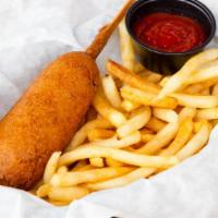Kids Corn Dog · Comes with french fries.