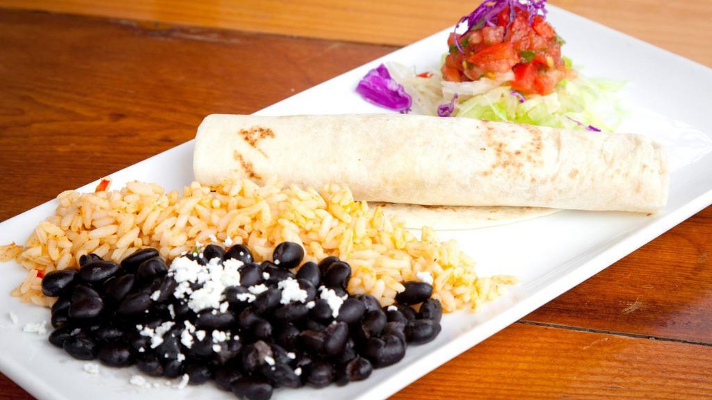 Kids Ground Sirloin & Cheese Burrito · Comes with rice.