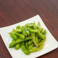 Edamame · Soybeans boiled and lightly salted.