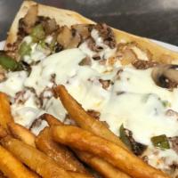 Philly Steak Sandwich · PHILLY STYLE : Philly steak, mushrooms, onions blended with melted American cheese on toaste...