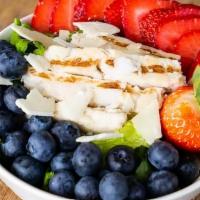 Seasonal Berry Salad · Lettuce, chicken, parmesan, strawberries, blueberries, raspberry vinaigrette dressing
