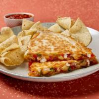 First Rule Of Chicken Club Quesadilla · Served in a tortilla with chicken, bacon, lettuce, tomato, shredded cheese, chipotle ranch d...