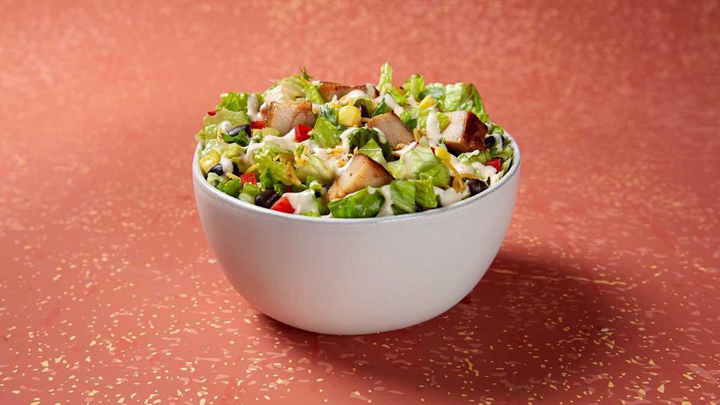 Close Talker Salad · Served with lettuce, beans, pico de gallo, shredded cheese, your choice of dressing, choice of protein and Free Chips and Salsa.