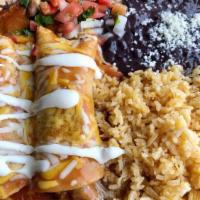 Enchiladas · Chicken  with red, cheese, or green sauce.