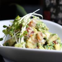 Tuna Avocado Salad · Fresh tuna mixed with seaweed salad and avocado with wasabi sesame dressing.